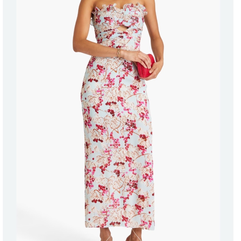 SALONI Strapless Floral Dress in Pink and Cream